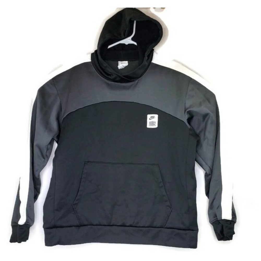 Nike Therma-FIT Mens Large Black Grey White Colorblock Performance Hoodie 473